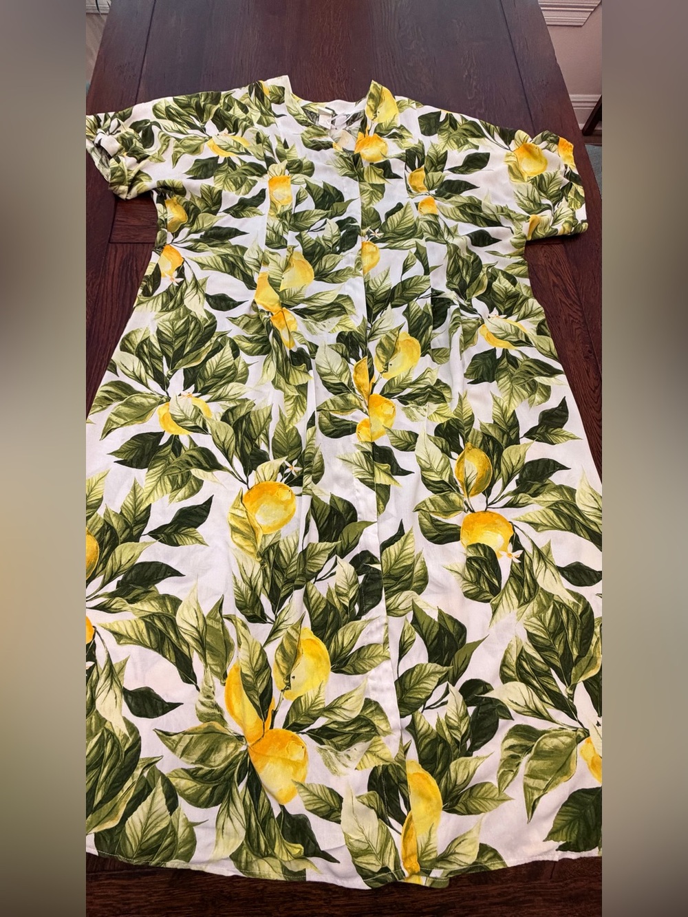 H&M White Maxi Dress with Yellow Lemon & Green Leaf Print